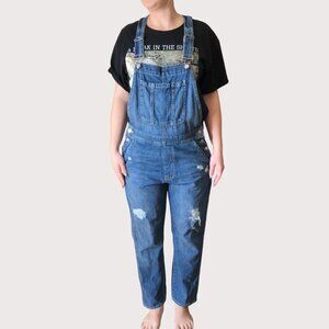 Gap Distressed Medium Wash Denim Overalls